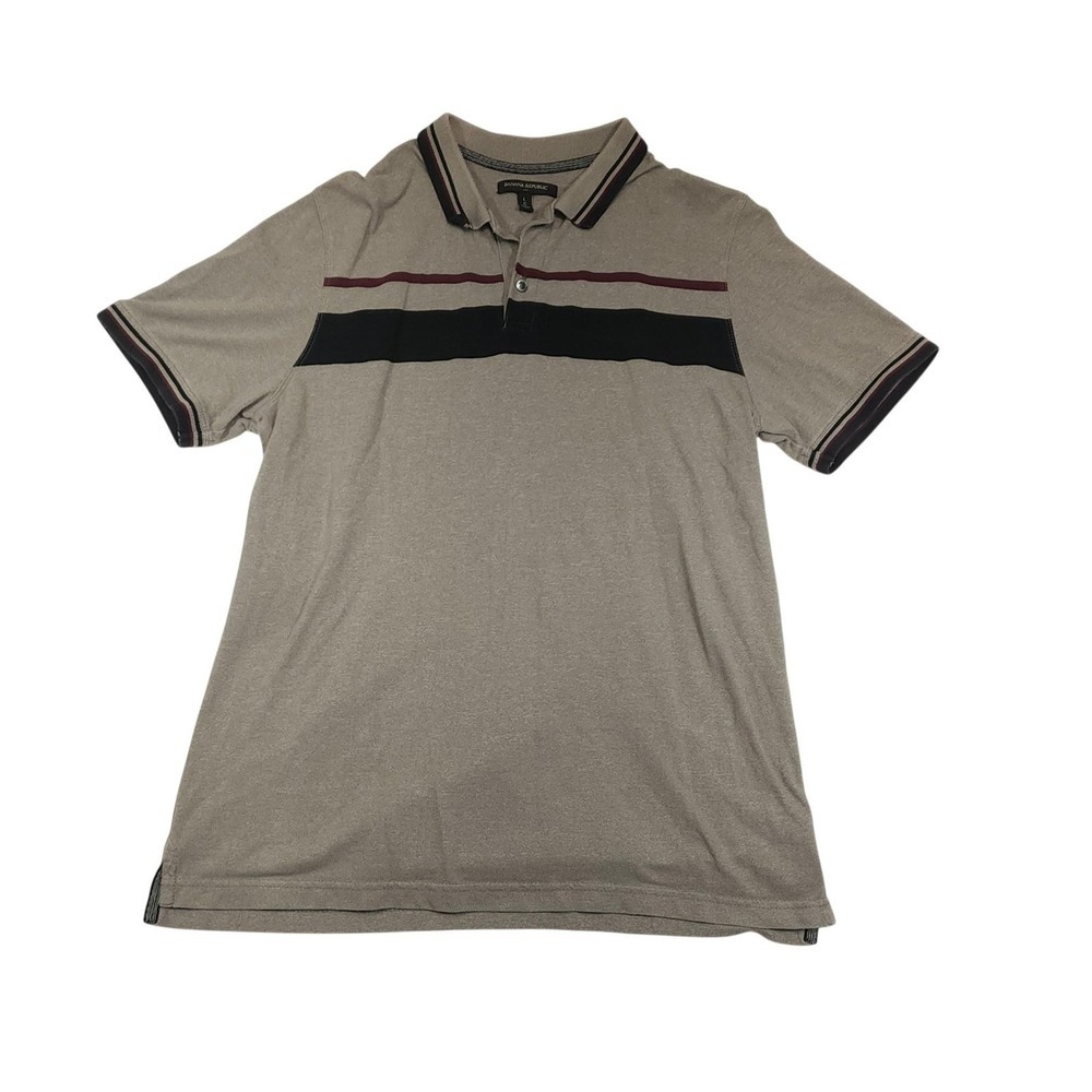 Banana‎ Republic Polo Shirt Mens Large Gray Short Sleeve Striped Cotton Collared